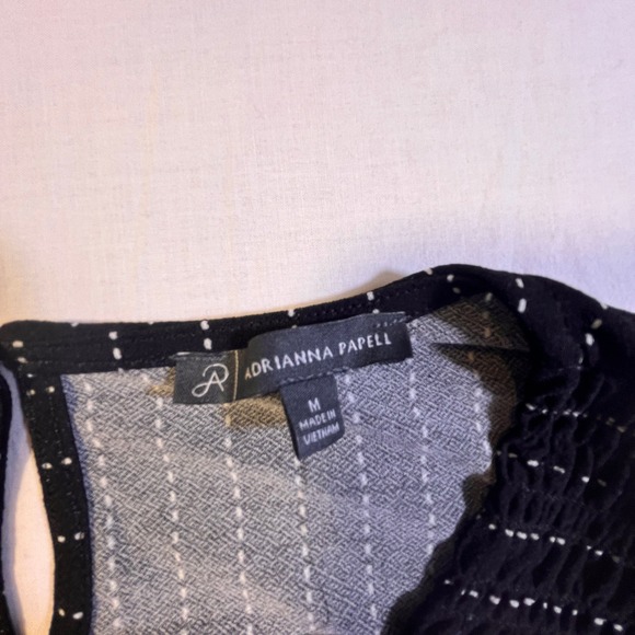 Adrianna Papell Women's 3/4 Sleeve Stretch Smocked Shoulder Blouse, Black, M - Picture 3 of 8